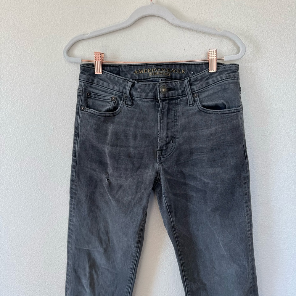 American Eagle Extreme Flex Jeans Gray Distressed Stretch 30 X 32 Actual 30 In - Picture 3 of 13